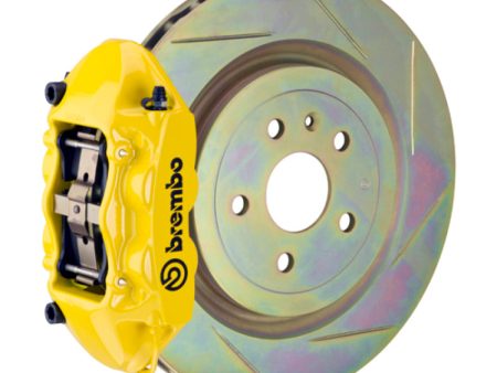 Brembo 10-15 Camaro V6 Rear GT BBK 4 Piston Cast 365x28 1pc Rotor Slotted Type-1- Yellow Sale