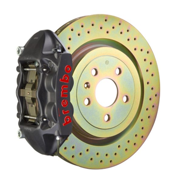 Brembo 10-15 Camaro V6 Rear GTS BBK 4 Piston Cast 365x28 1pc Rotor Drilled-Black HA Online Sale