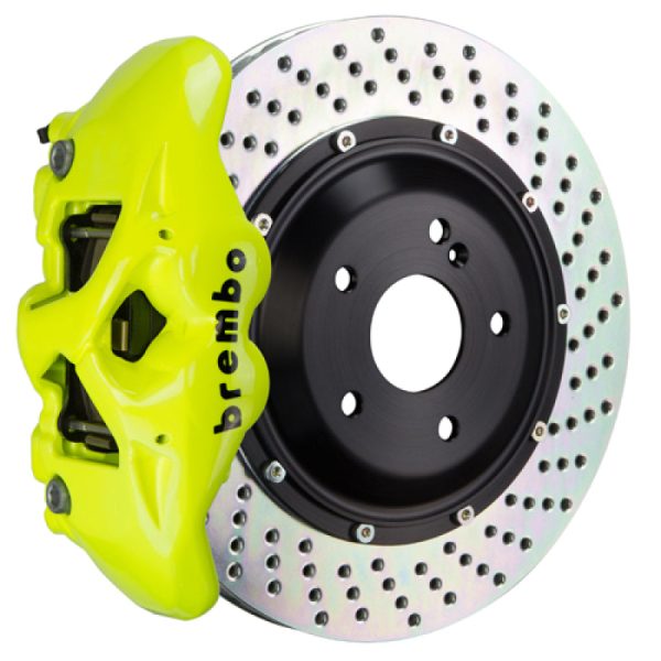 Brembo 06-09 997.1 GT3 Rear GT BBK 4 Piston Cast 380x28 2pc Rotor Drilled-Fluo. Yellow Online Sale