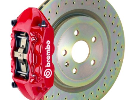 Brembo 10-15 Camaro V6 Rear GT BBK 4 Piston Cast 365x28 1pc Rotor Drilled-Red Hot on Sale