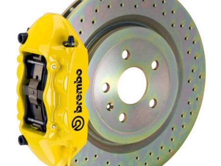 Brembo 10-15 Camaro V6 Rear GT BBK 4 Piston Cast 365x28 1pc Rotor Drilled- Yellow Cheap