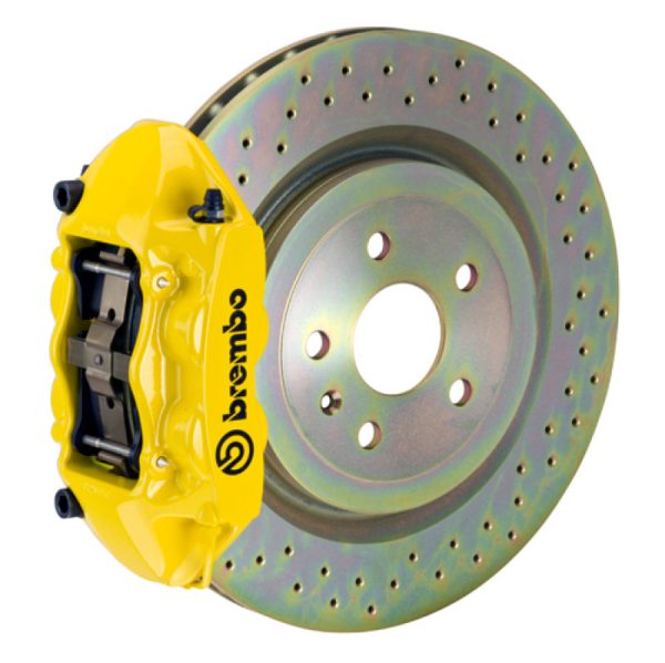 Brembo 10-15 Camaro V6 Rear GT BBK 4 Piston Cast 365x28 1pc Rotor Drilled- Yellow Cheap